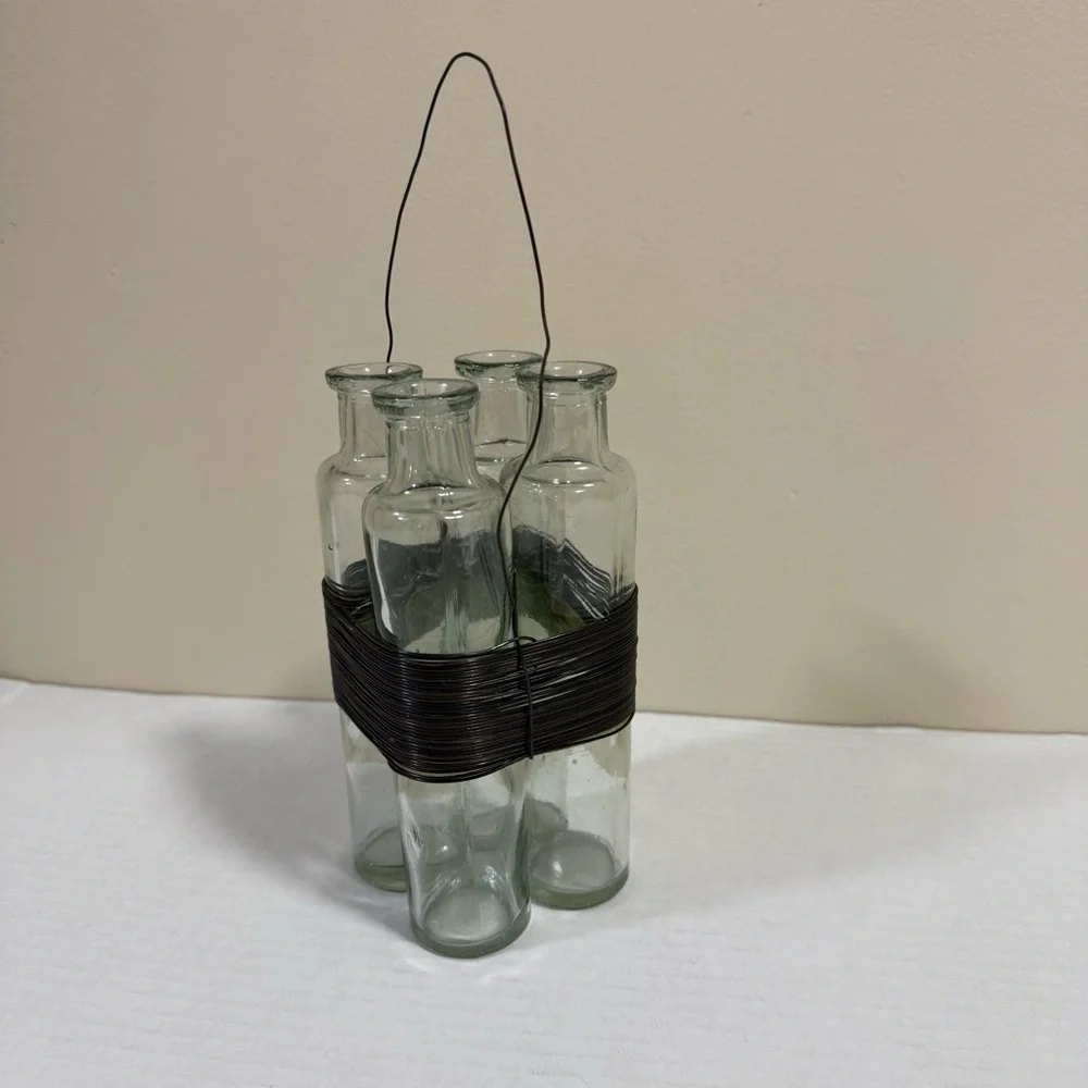 Vintage Handmade 4 Bottle Bud Vase Display Art 1990’s Houston Art Festival Rusti